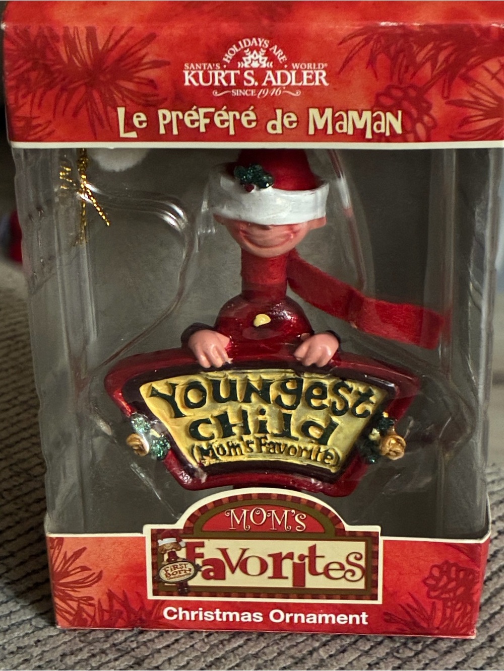 Vintage Kurt S. Adler Mom's Favorites Youngest Child Christmas Ornament